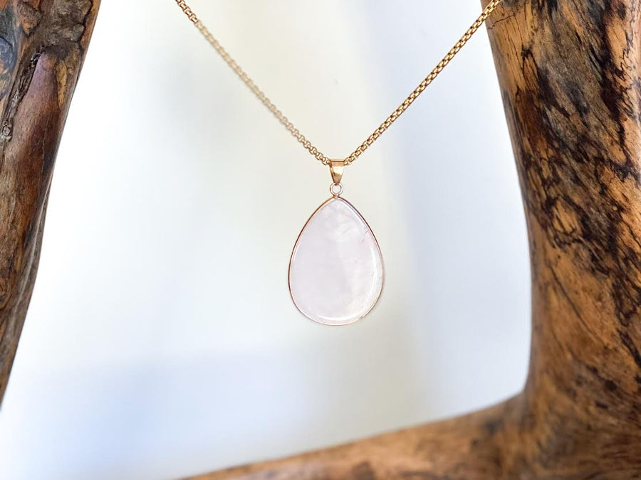 Rose Quartz Teardrop Necklace