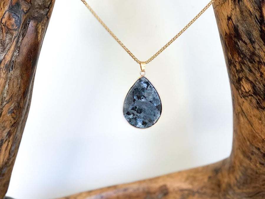 Black Flash Larvikite Stone Necklace