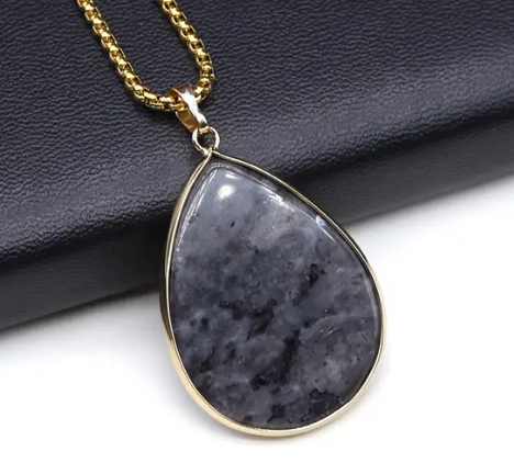 Black Flash Larvikite Stone Necklace