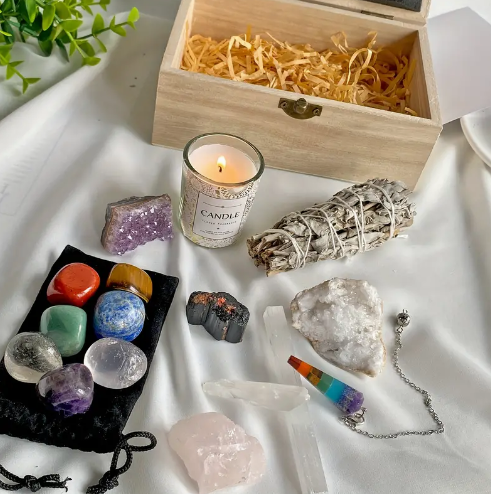 Crystal Gravel Healing Stone Wooden Box Set