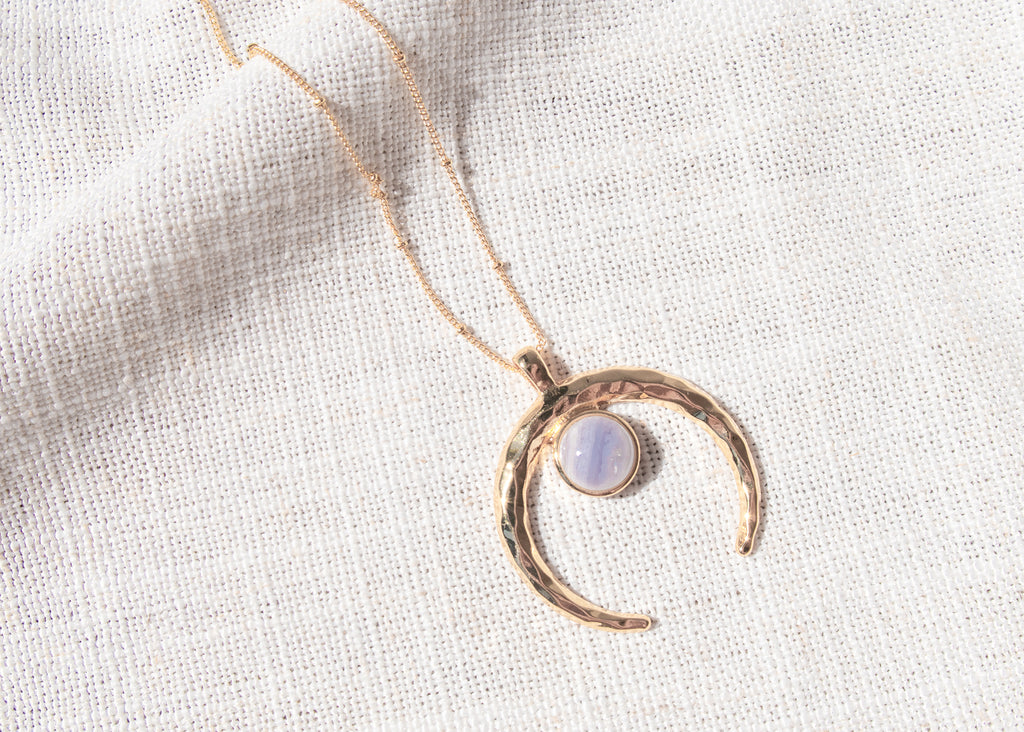 Crescent Moon Blue Lace Agate Necklace
