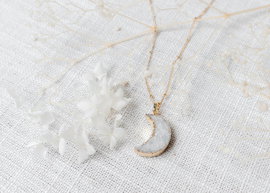 Angel Aura Druzy Moon Necklace