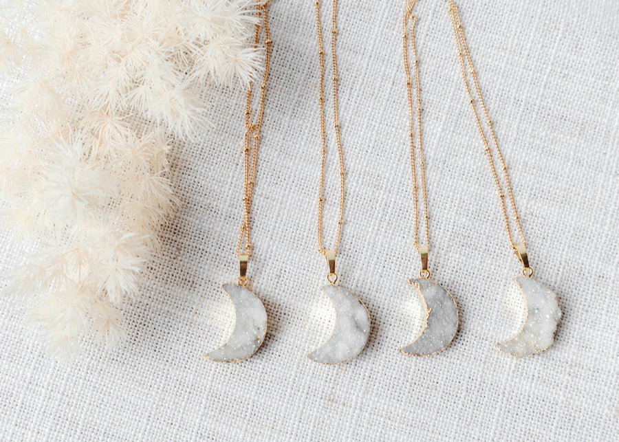 Angel Aura Druzy Moon Necklace