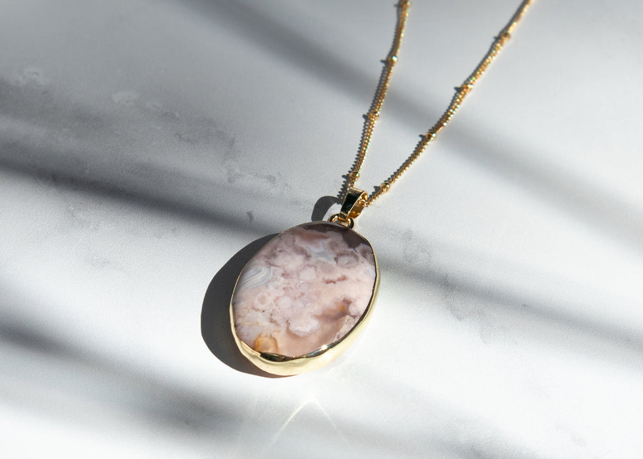 Flower Agate Oval Necklace