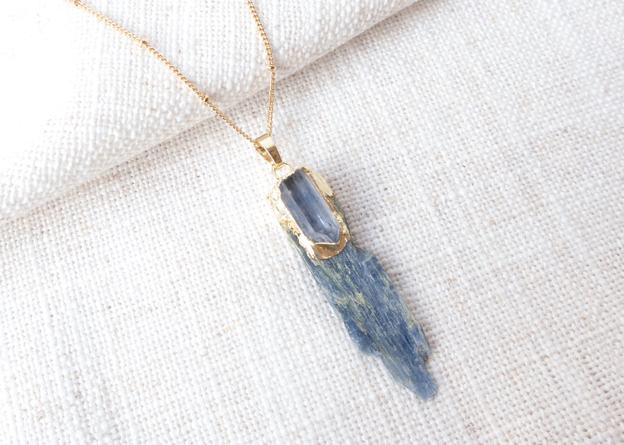 Raw Kyanite Necklace with Polished Selenite