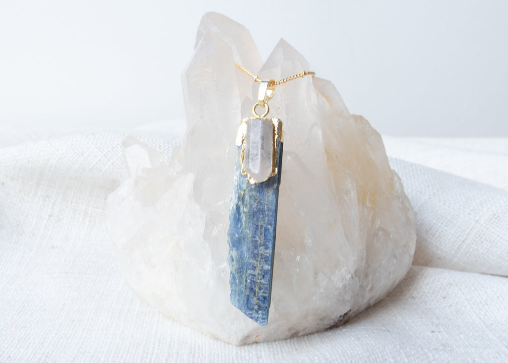Kyanite Necklace with Polished Selenite - Long