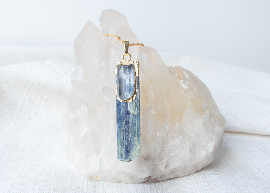 Raw Kyanite Necklace with Polished Selenite